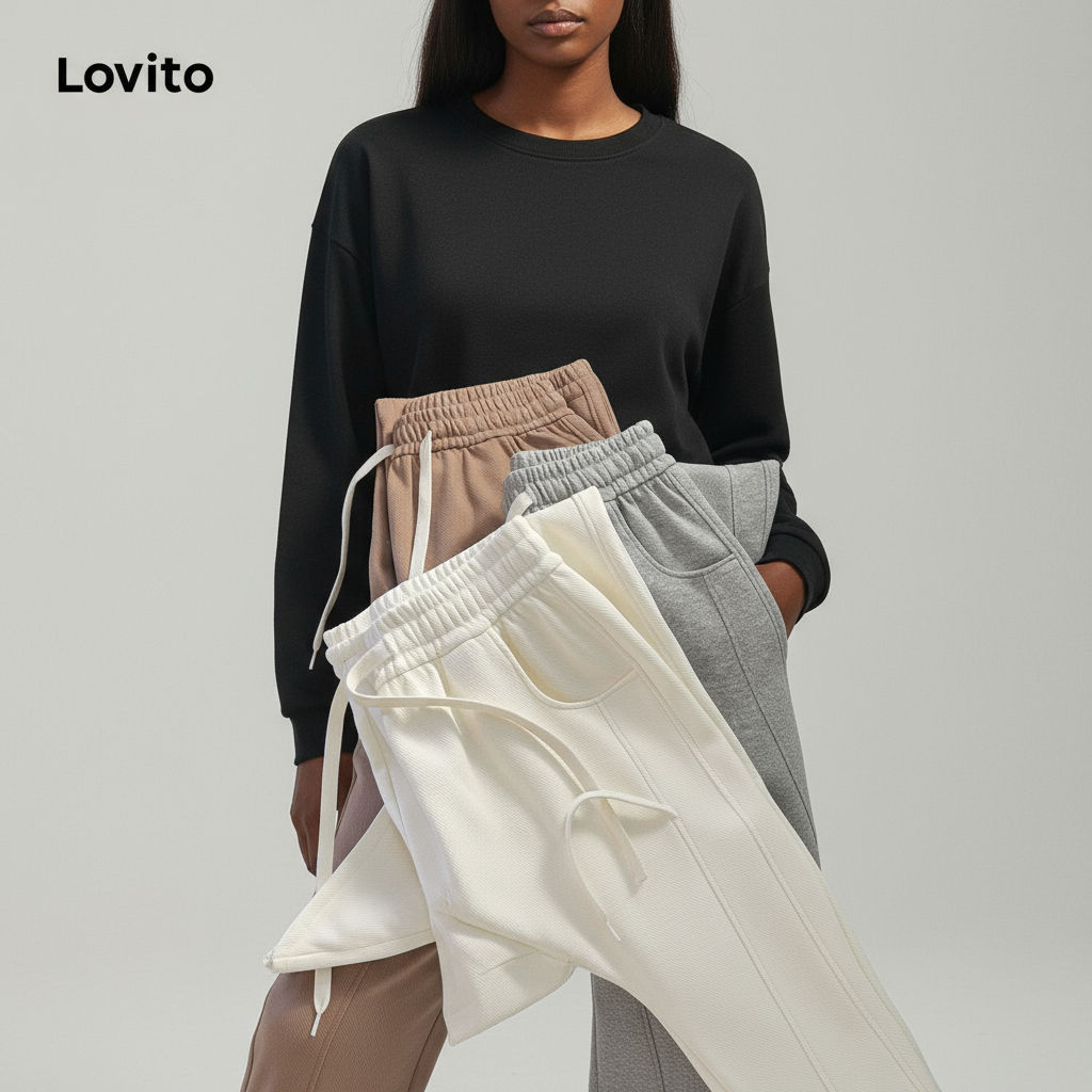 Lovito Quần Nữ Ống Rộng Dây Rút LNL54136