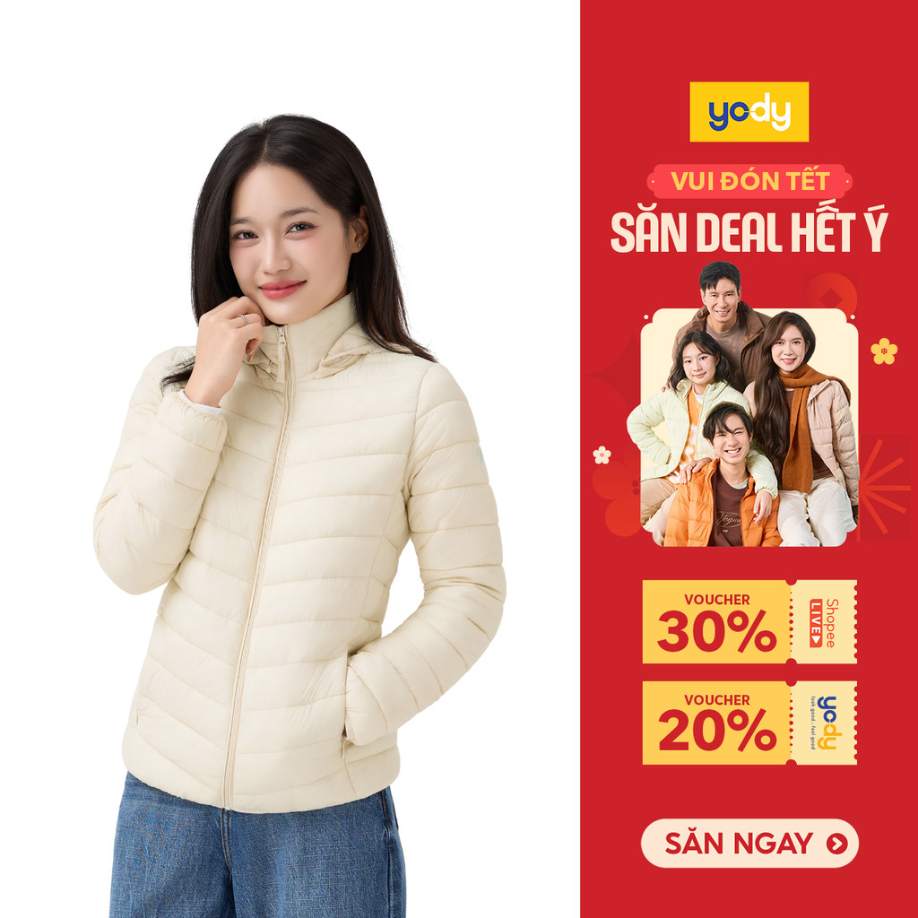  Áo phao nữ YODY 4S gia đình siêu nhẹ siêu ấm có mũ chống thấm nước TRA - WCPJ25F037 