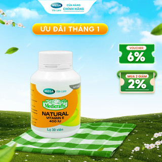  Thực phẩm bảo vệ sức khỏe MEDICRAFTS® NATURAL VITAMIN E 400 IU bổ sung và dự phòng thiếu hụt Vitamin E  Chai 30 viên  