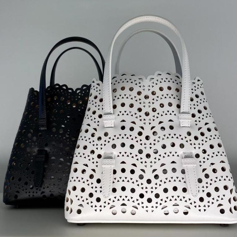 ALAIA Vintage Da Thật Chính Hãng Túi Xô Lượn Sóng Sang Trọng Openwork Túi Xách Rộng Rãi Và Đa Năng Đ