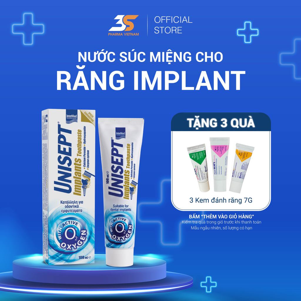 Kem Đánh Răng Unisept Implant Ngừa Viêm Lợi, Hôi Miệng, Viêm Quanh Implant, Chân Răng Sứ, Tuýp 100ml
