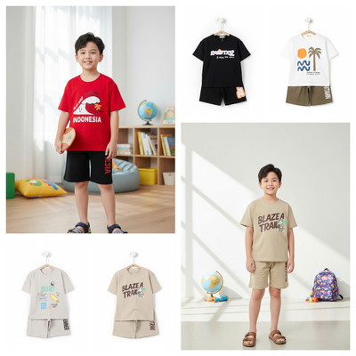 Bộ cộc tay hè LITIBABY vải thun cotton hè bé trai size từ khoảng 8 đến 14 tuổi