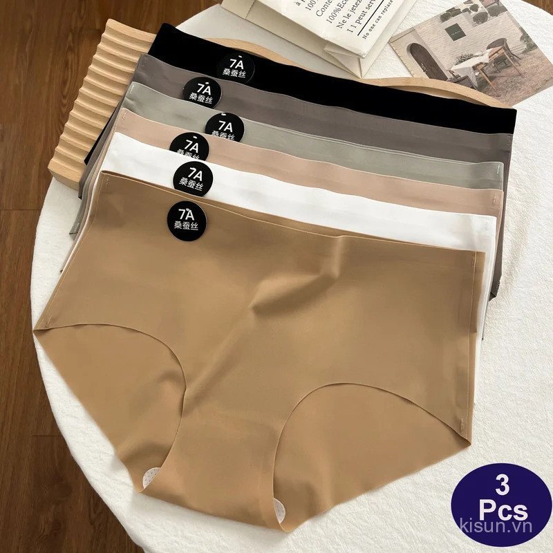 3PCS/Set Women Panties Slip Silk Seamless Briefs For Women Female Underwear Soft Thin Light Panty Cu