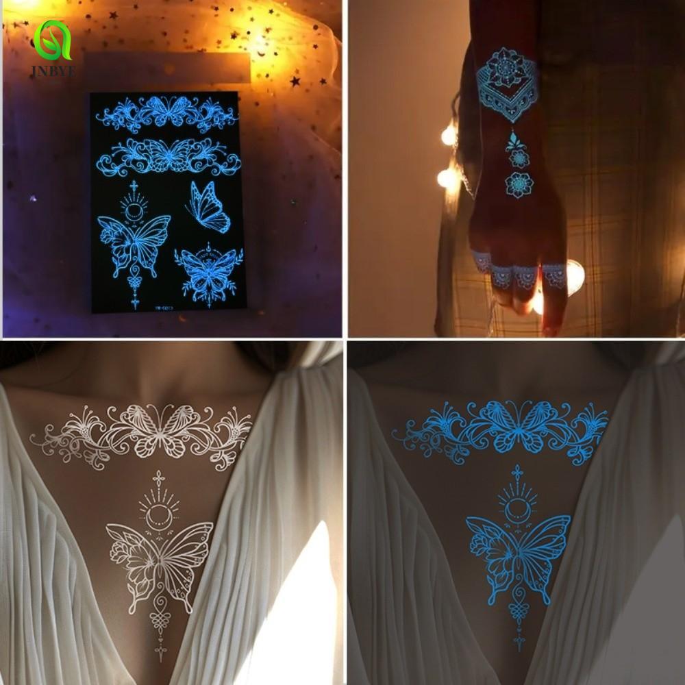JNBYE Dạ Quang Henna Hình Xăm Miếng Dán, Chân Cánh Tay Trắng Henna Hình Xăm Đề Can, Ren Henna Giả Hì