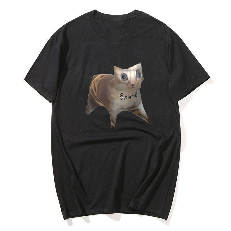 Russian Cat Meme T-shirts Funny Graphic Print Cat T Shirt Women Men Casual Cotton T-shirt Unisex Ove