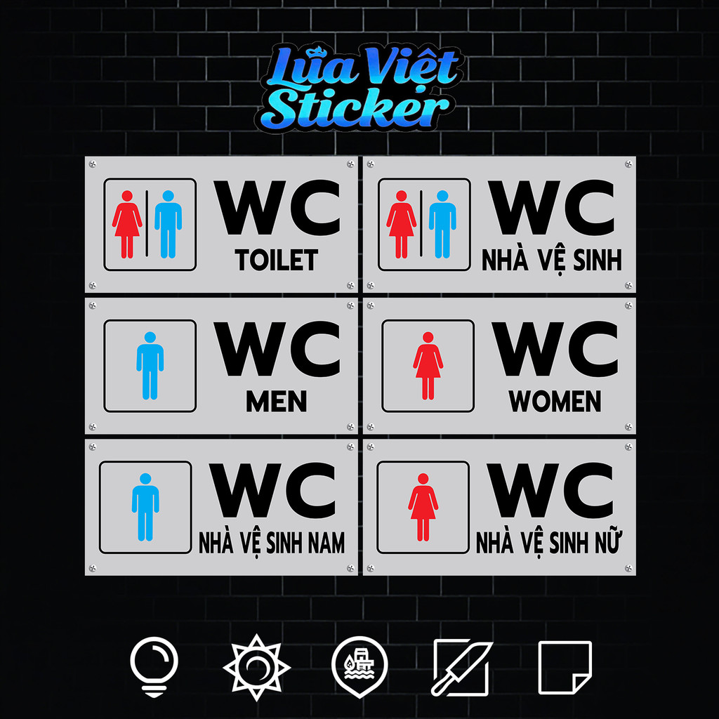 Decal Nhà Vệ Sinh, Decal WC Toilet, Bảng Chỉ Dẫn Nhà Vệ Sinh, Restroom, Khu Vực WC Vệ Sinh Cỡ Lớn Ch