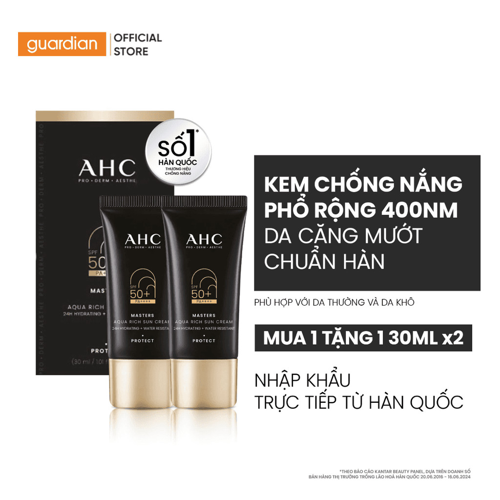 Bộ 2 Kem Chống Nắng  Căng Bóng AHC Master Aqua Rich Sun Cream 30ml | Guardian Việt Nam