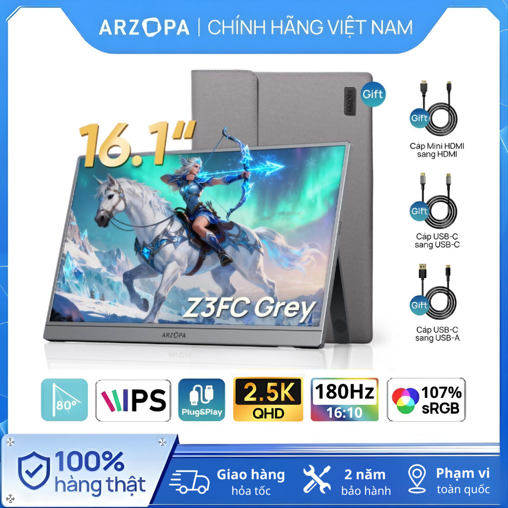 Màn Hình Di Động ARZOPA Z3FC 16.1" 2.5K 180Hz IPS | 107% sRGB | USB-C Mini HDMI | Chính Hãng | Hỏa Tốc | BigBuy360 - bigbuy360.vn