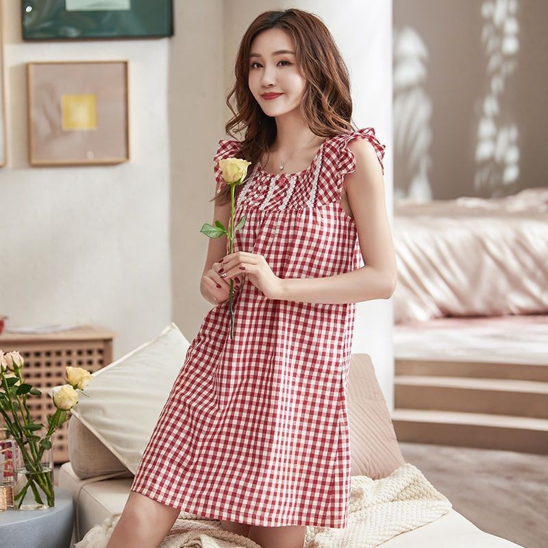 Bộ Đồ Ngủ Nữ Váy Ngủ Không Tay Kẻ Sọc Mỏng Thường Ngày Tươi Rời Áo Ngủ Váy Nữ 04.14