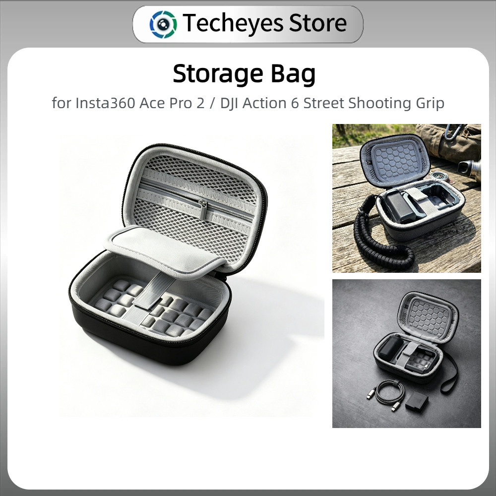 Techeyes Xplorer Grip Kit Túi lưu trữ Vỏ cứng chống nước cho Insta360 Ace P / Ace P2 DJI Action5 Pro