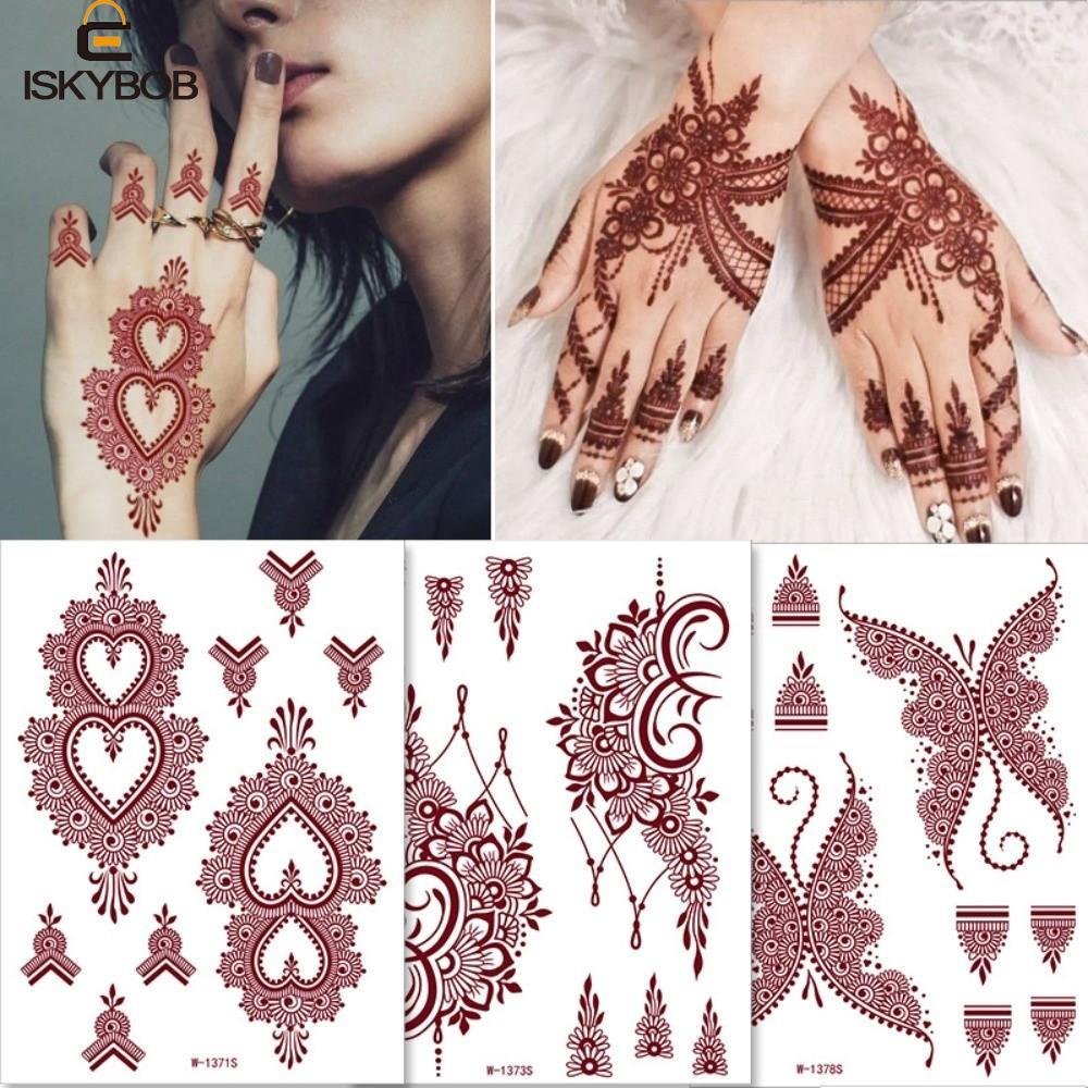 FUJIOU Hình Xăm Tạm Thời, Chân Cánh Tay Đỏ Mehndi Dán Henna Hình Xăm, Ren Đỏ Henna Hình Xăm Chống Th