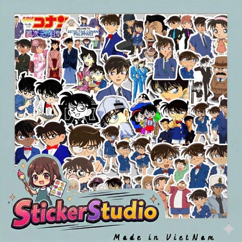 Bộ 100 sticker thám tử lừng danh Conan. trang trí ly nước mũ bảo hiểm điện thoại ly nước ipad laptop