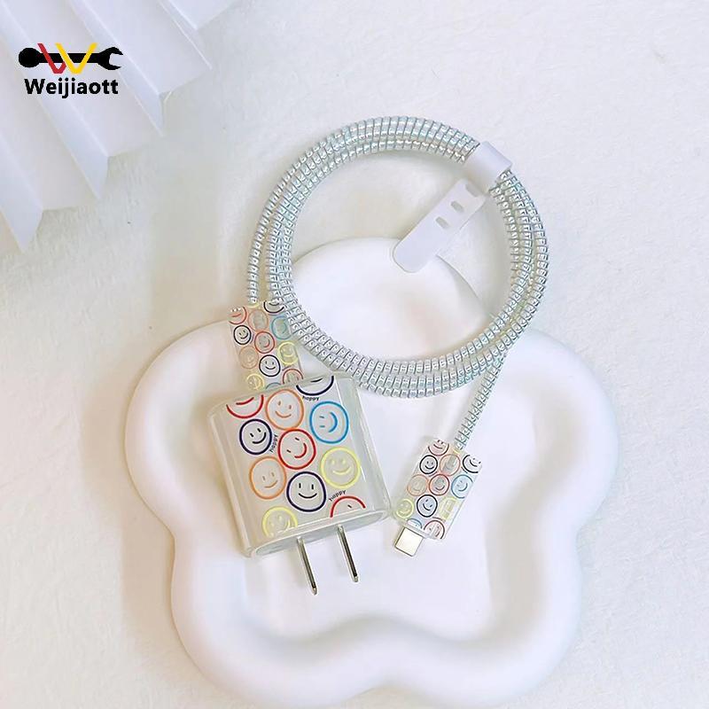 [Wjt] Bảo vệ cáp USB US Oril Charger Protector Cover Smile Face Style Protection Data Line Spiral Wi