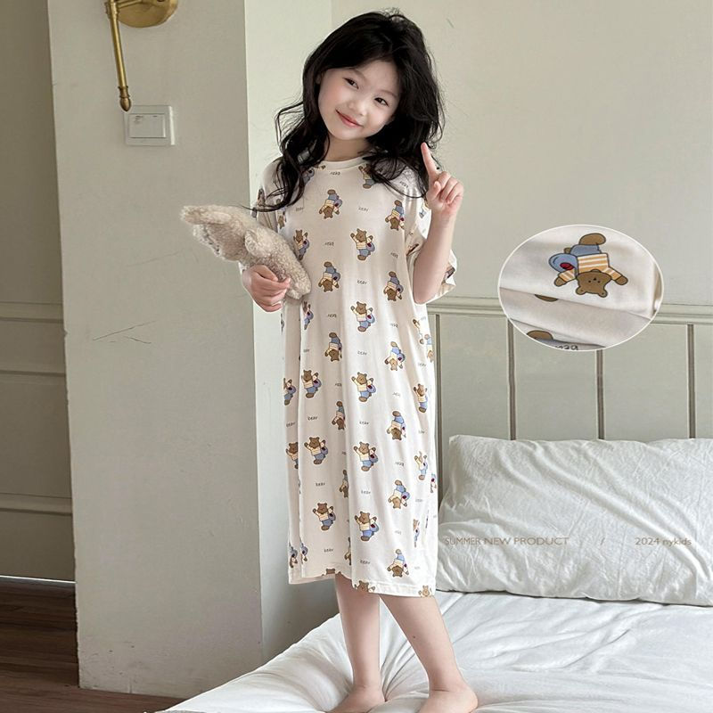JUA Girls' and boys' pajama sets for children2025New ice silk summer modal baby home clothes, thin a