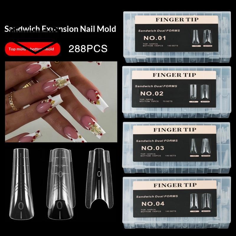 ZMONH 140 / 280pcs Sandwich Dual Nail Forms Extensions-Dual Forms Top Bottom Mold Long Square Almond