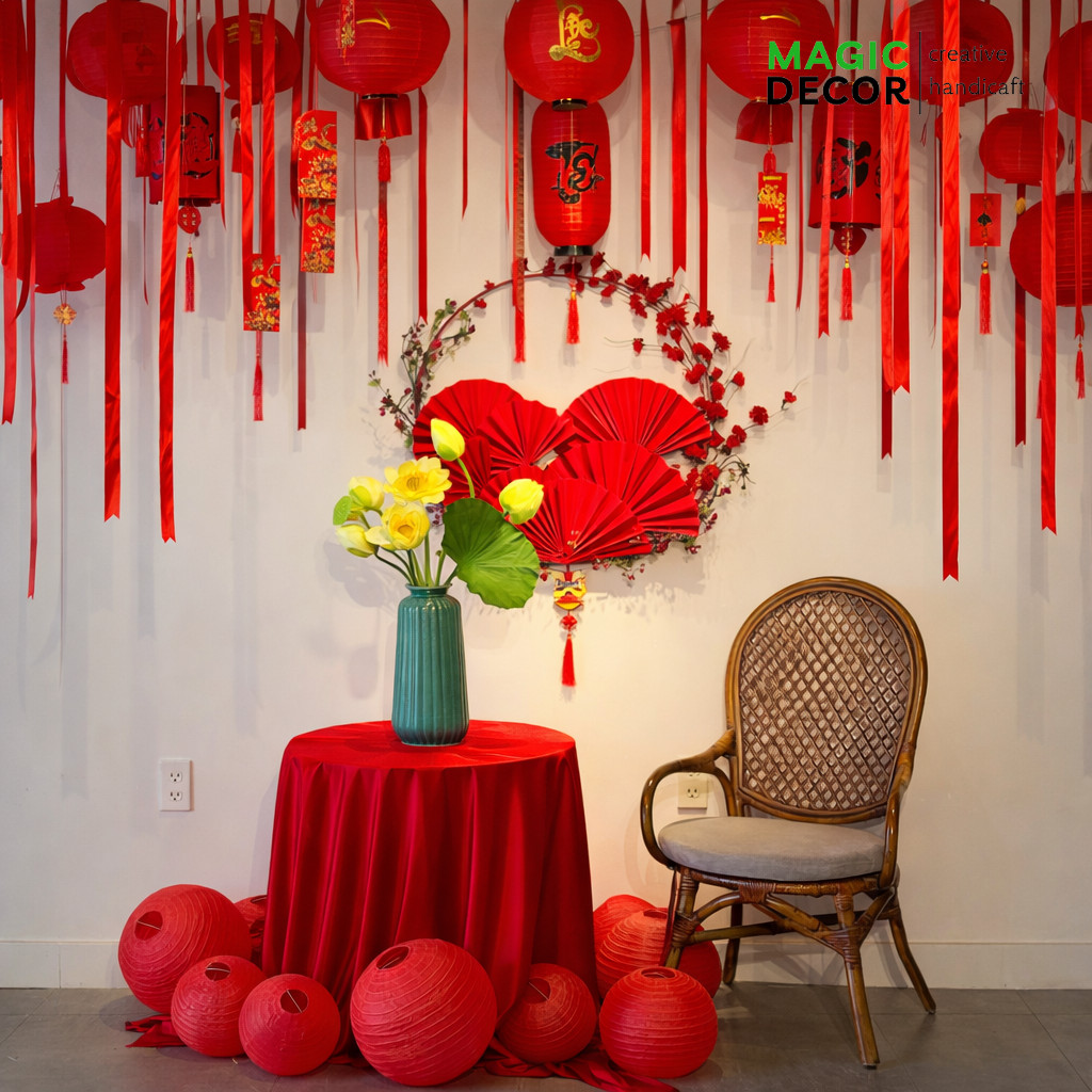 Dây lụa vải đỏ treo cây trang trí Têt may mắn, dây ruy băng decor Tết quán cafe, nhà hàng, lớp học