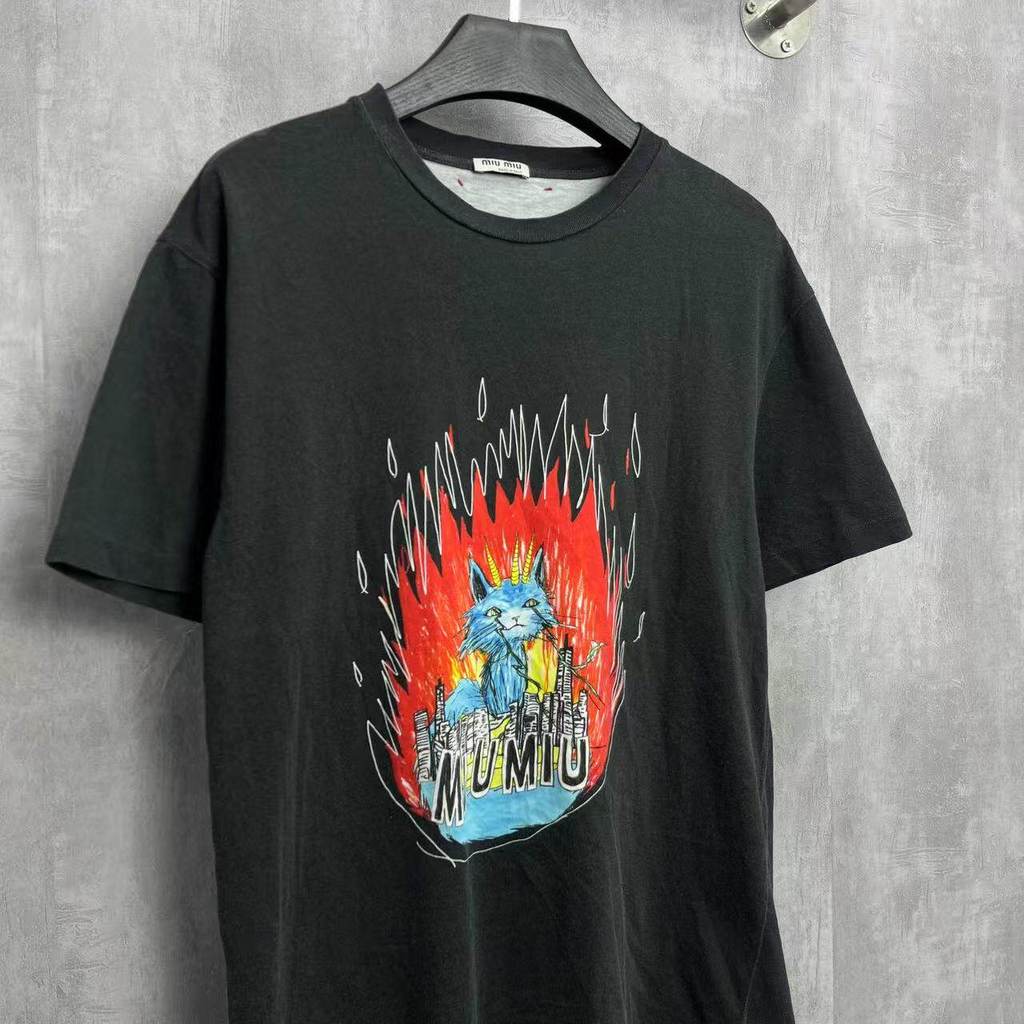 Pháp Thớt Hội Nghị Quốc Gia hz Bây Giờ Miumiu Miumiu Ngọn Lửa Mèo Con In Áo Thun Tay Ngắn Kích Thước