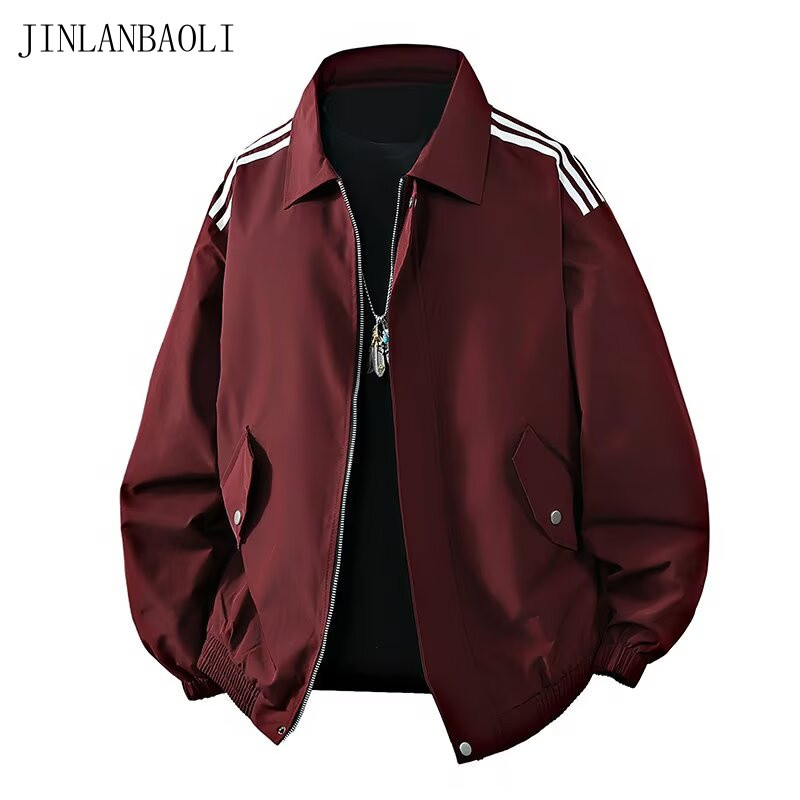 Áo khoác ve áo sọc đỏ rượu vang áo khoác rộng nam