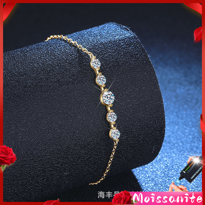 Vòng tay moissanite bạc S925 nữ điều chỉnh được, phong cách Hàn Quốc, best-seller trên Little Red Bo