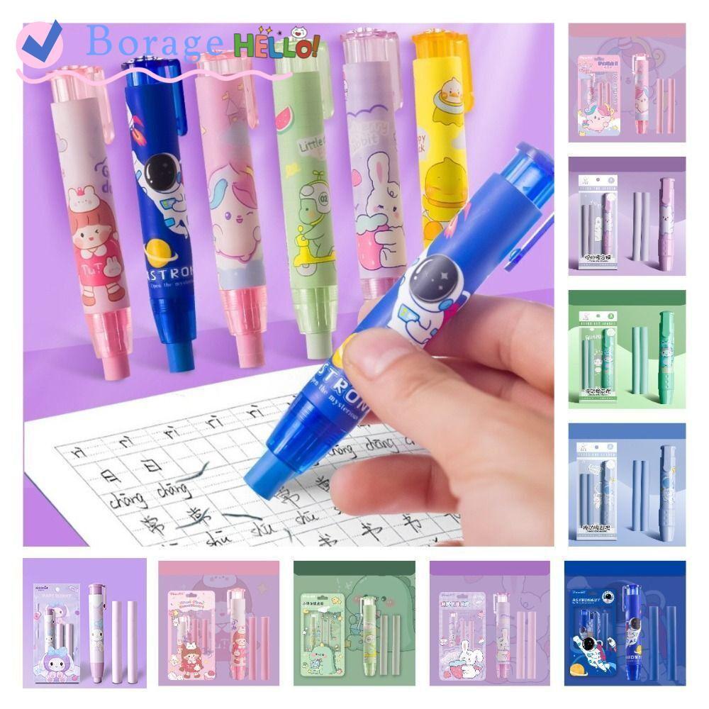BORAGE Pencil Wiping Eraser, Phim hoạt hình có Refills Press Eraser, Cao su Đồ dùng học tập Core Era