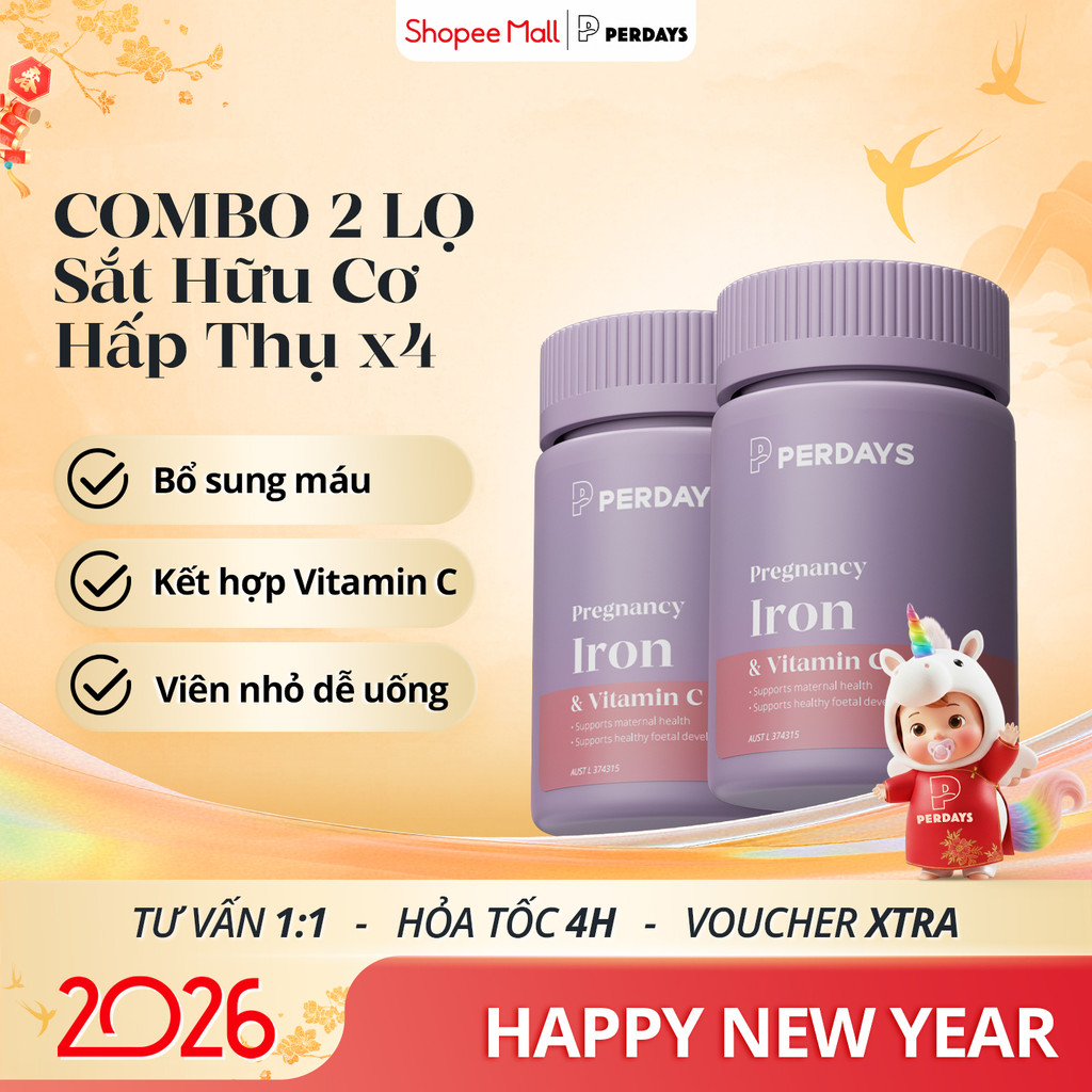 [COMBO 2 LỌ] Sắt Perdays & vitamin C cho mẹ bầu - Sắt bầu Perdays bổ sung sắt, người thiếu máu