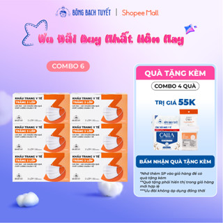  Combo 6 Hộp Khẩu trang Bông Bạch Tuyết 3 lớp trắng  50 cái hộp  