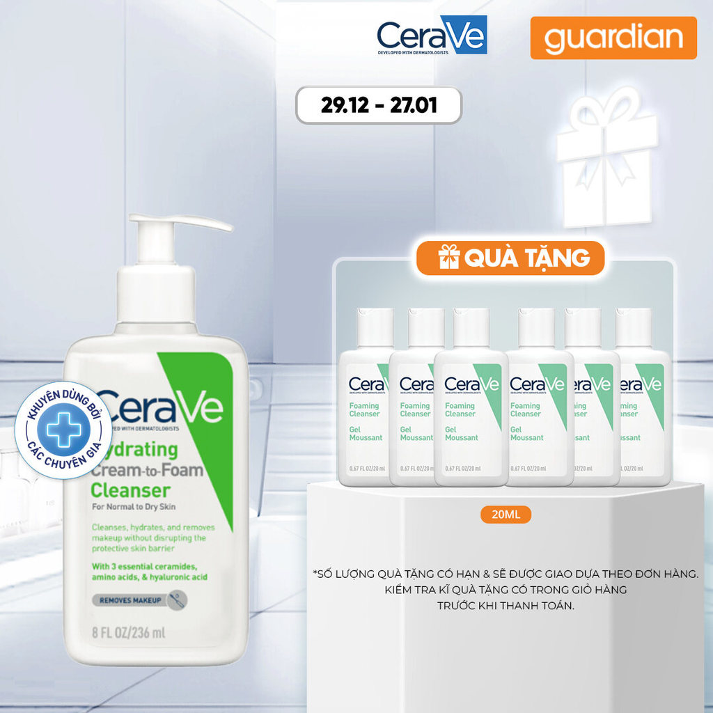 Sữa Rửa Mặt Dạng Kem Tạo Bọt CeraVe Hydrating To Foam 236Ml | Guardian Việt Nam