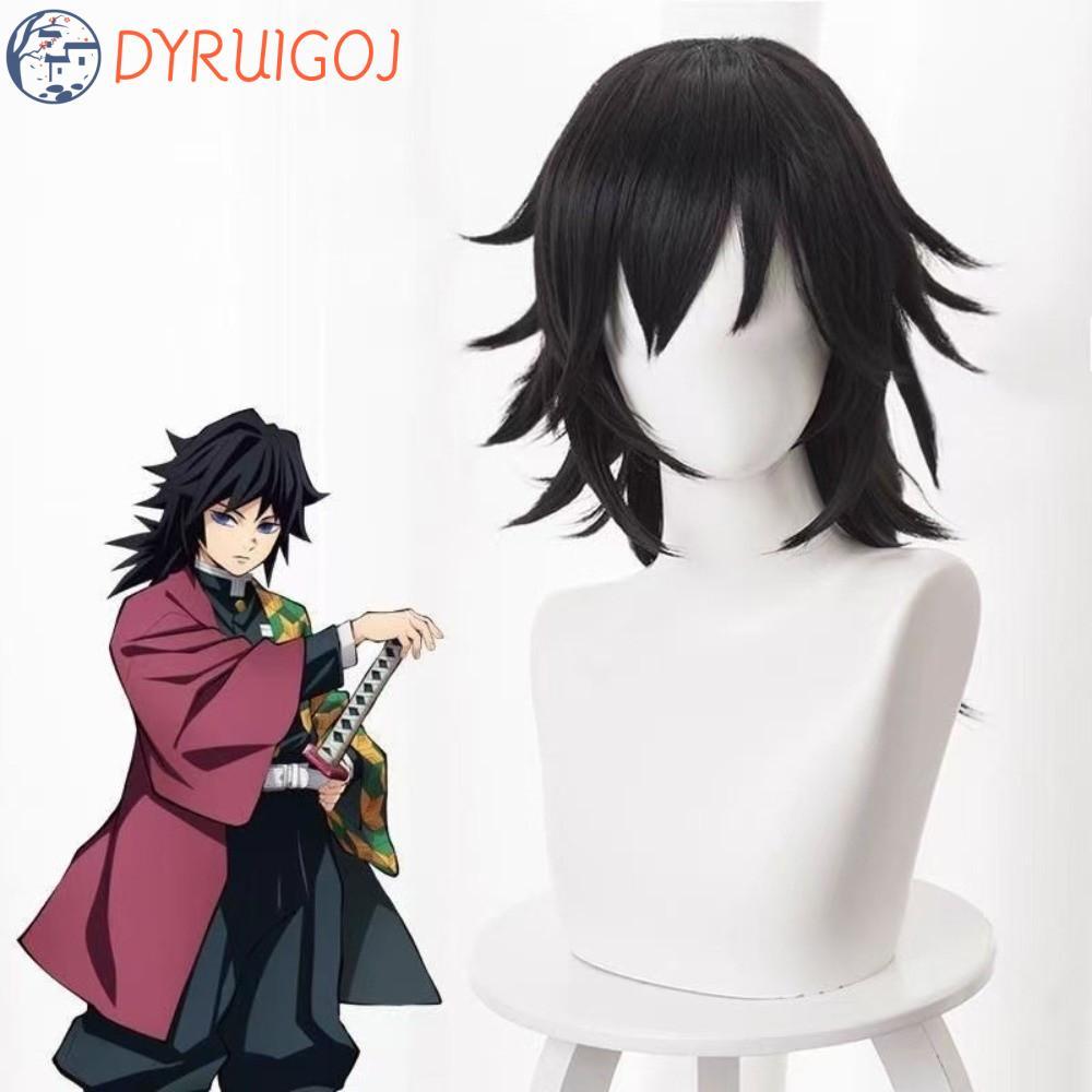 DYRUIDOJ Tomioka Giyuu Cosplay Wig - Lông Tơ Màu Đen Tự Nhiên, Chống Nóng, Phù Hợp Cho Đuôi Ngựa