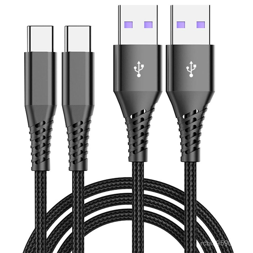 Cáp USB Type-C bện, Đen, 6 Feet, 2 gói, Sạc nhanh 3A, Dây Nylon, Giảm căng thẳng xoắn ốc bền Y6XC