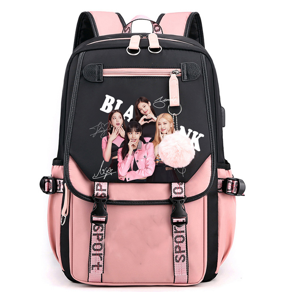 Gyj Mới Blackpink Jisoo Rosé Jennie Merch Ba Lô Sạc USB Dung Tích Lớn, Học Sinh & Túi Du Lịch