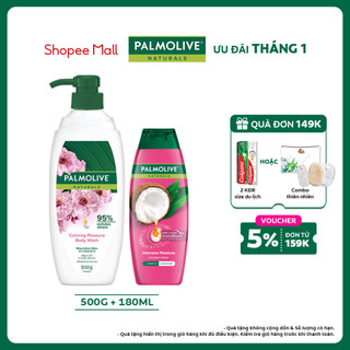  Sữa tắm Palmolive 95% chiết xuất từ hoa anh đào 500g và Dầu gội Palmolive có dầu xả sữa dừa 180ml 