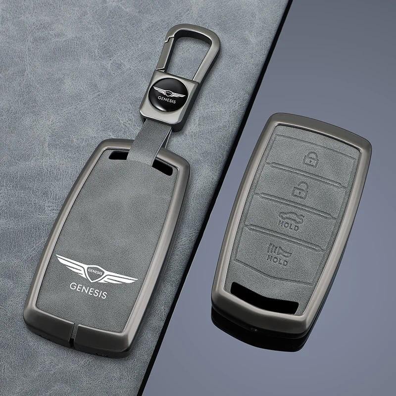 Da Màu Xám Hợp Kim Chìa Khóa Xe Ô Tô Vỏ Bảo Vệ Fob Cho HYUNDAI 2020 Genesis G70 G80 EQ900 G90 4 Bott