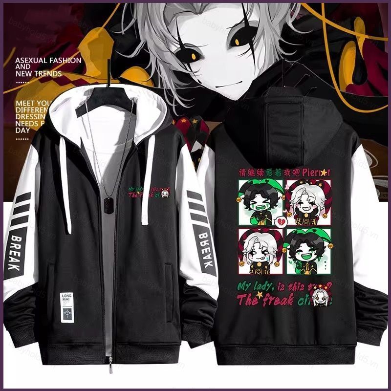 BH5 The Freak Circus Pierrot anime Dây Kéo Áo Khoác Áo Unisex Top BH5