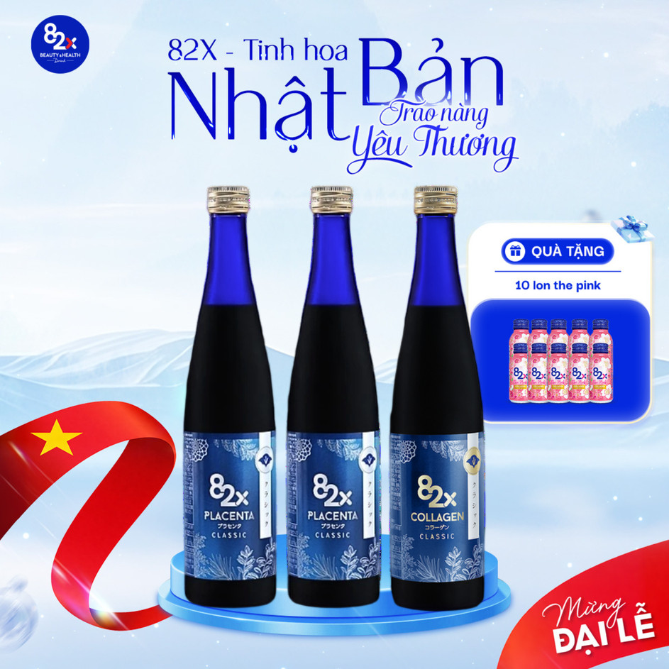 [Combo 3 Chai] Nước Uống Collagen 82X Bao Gồm 2 PLACENTA CLASSIC + 1 COLLAGEN CLASSIC (500ml/Chai)