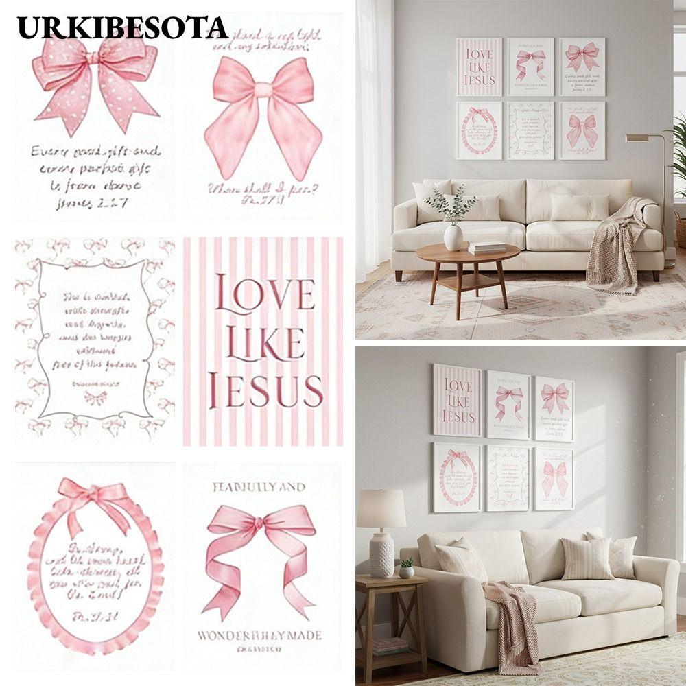 Tranh Canvas URKIBESOTA, Không Khung Tranh Trang Trí Nơ Màu Hồng Poster Treo Tranh Không Khung Câu K