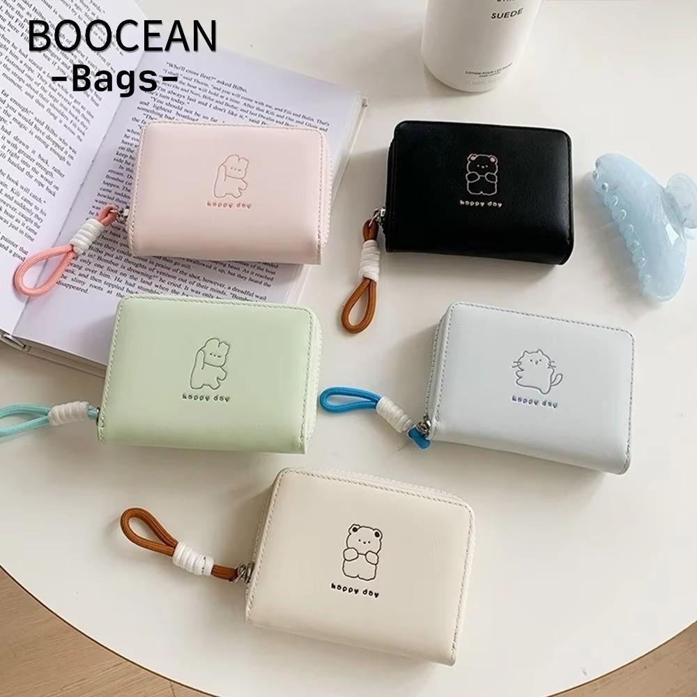 Ví nữ BOOCEAN, Hộp đựng thẻ da Pu hoạt hình, Ví ngắn mèo thỏ gấu