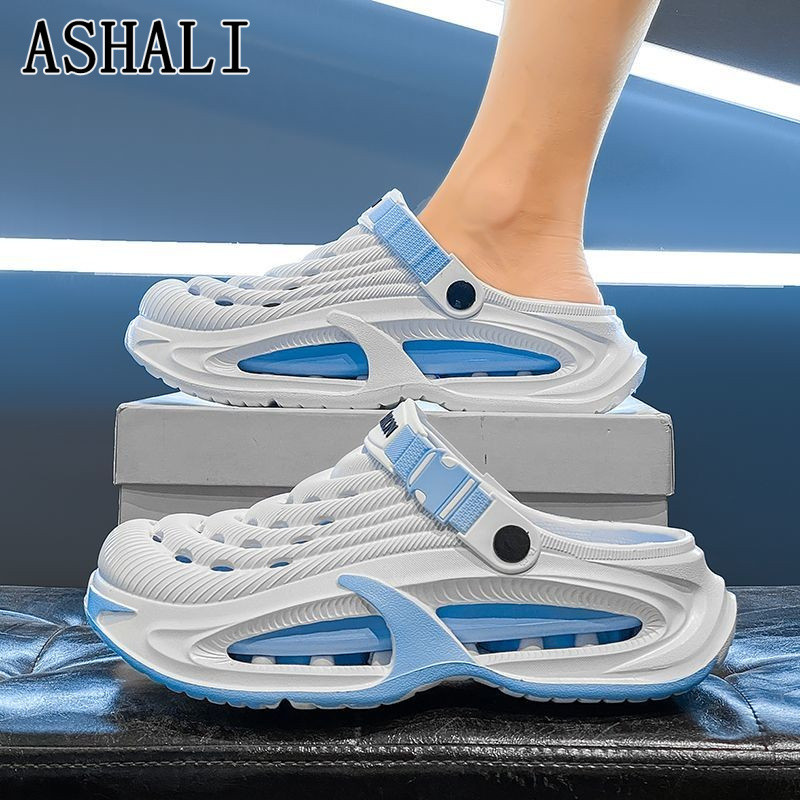 ASHALI Nam Mùa Hè Mặc Ngoài Thể Thao Chống Mài Mòn Giày Sandal Che Mũi Chống Trơn Trượt Dày