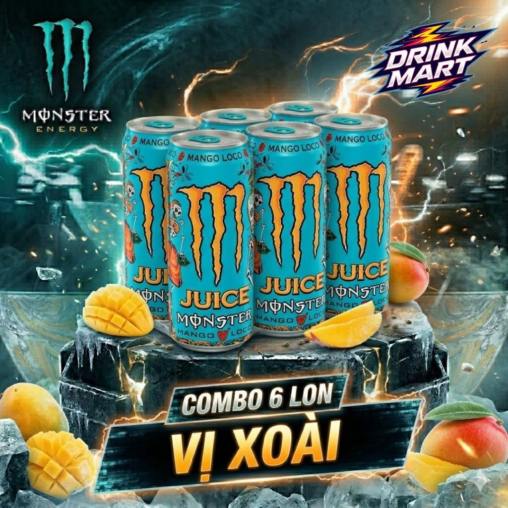 [ 6 Lon ] Nước Tăng Lực MONSTER VỊ XOÀI Lon 355ml Các Vị | Drink Mart