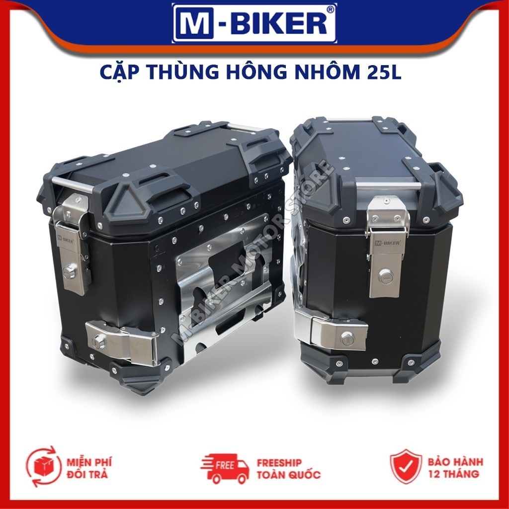 Cặp thùng hông 25L, Cặp thùng hông nhôm gắn xe máy xe moto, thùng hông 25L chính hãng MBIKER