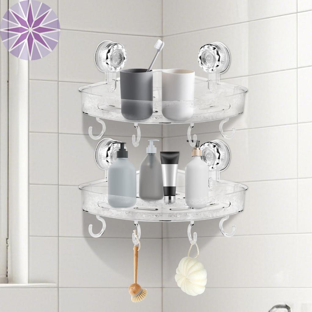 2 Chiếc PET Hút Tắm Kệ Khoan Miễn Phí Tấm Bảo Quản Có Cốc Hút Cho Coner Bề Mặt Mịn SHOPTKC8520