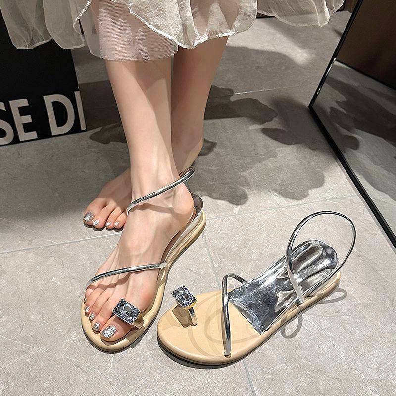 Niche Wedge Rhinestone Toe Covering Sandals Fairy Style French Retro Vacation Sandals 3nuq