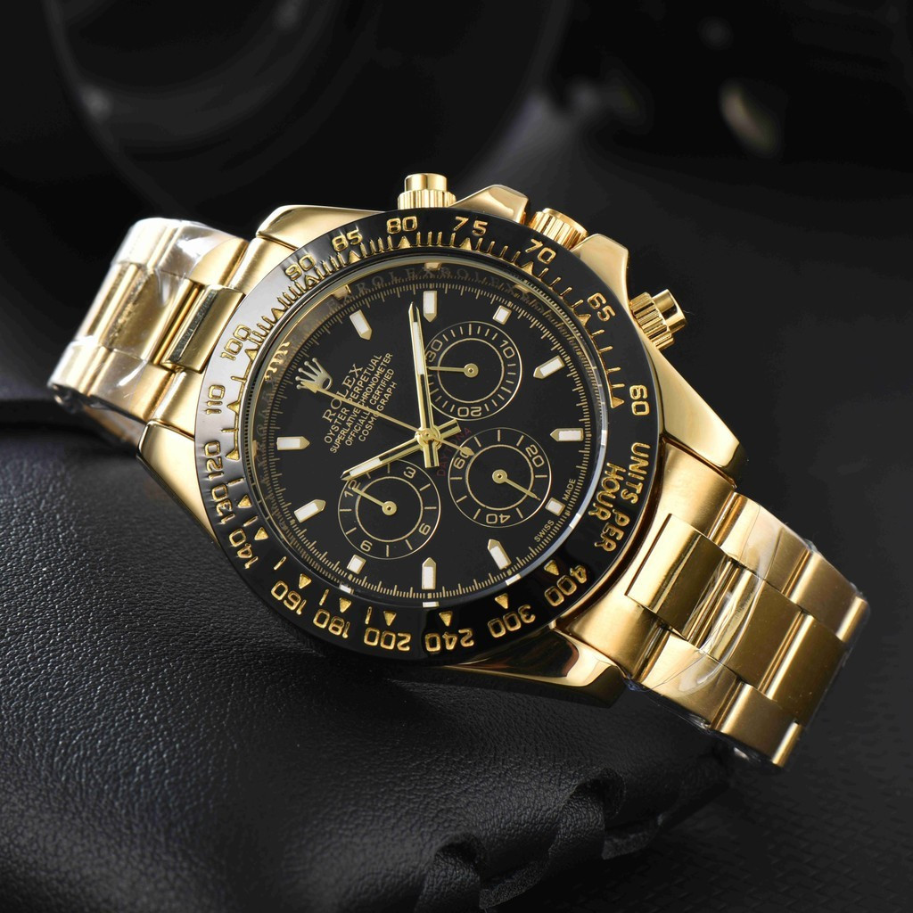 Đồng hồ Rolex Gold Quartz Movement Chronograph ba mắt xu hướng kinh doanh Đồng hồ Thụy Sĩ