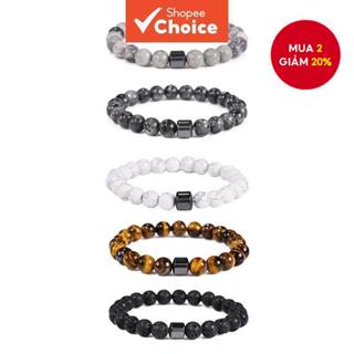 Thiết kế thích hợp tối giản Vòng tay 8mm Ngọc lam màu đen Onyx Đá nham thạch & Đá bản đồ dành cho nam