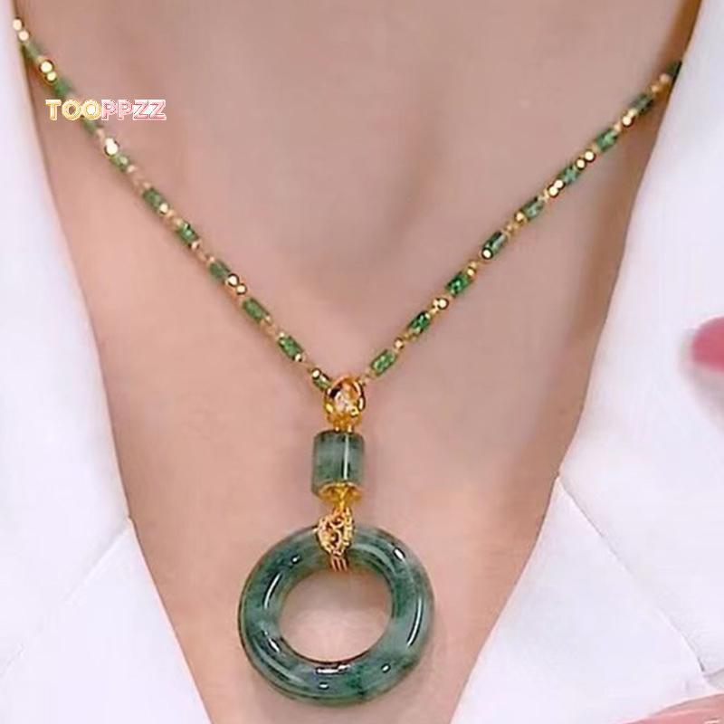 tooppzz Vintage Bamboo Necklace with Imitation Jade Pendant - Sun Totem Necklace - Flower Collar Nec