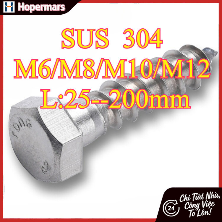 Bulong lục giác (lục giác ngoài) tự khoan, M6 / M8 / M10 / M12 * L25-200mm inox 316 Bulong inox 316 