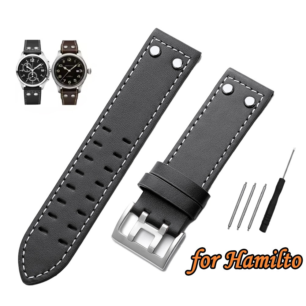 Dây đeo đồng hồ bằng da thật 20mm 22mm cho Hamilton Kaki Hàng không Dòng đồng hồ nam Bracelte có dây