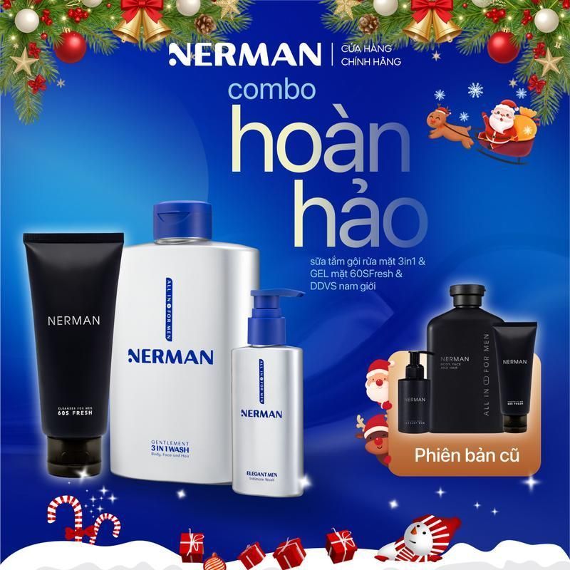 Combo Nerman Hoàn Hảo cho Nam: Sữa tắm gội 350ml, Gel rửa mặt Fresh 100ml & DDVS nam 100ml.