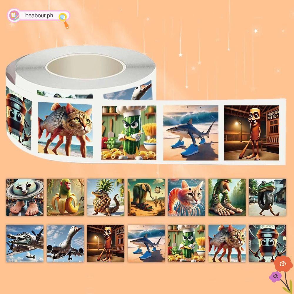 BEABOUT 500 Cái / Cuộn Nhãn Dán Hoạt Hình, Động Vật Brainrot 500 Cái / Cuộn Talalero Tralalala Dán, 