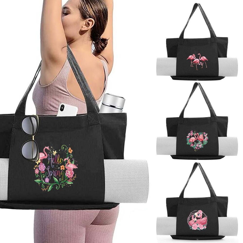 Yoga Bag Shoulder Bag with Yoga Mat Holder High Capacity Multi Functional Gym Bag Flamingo Series