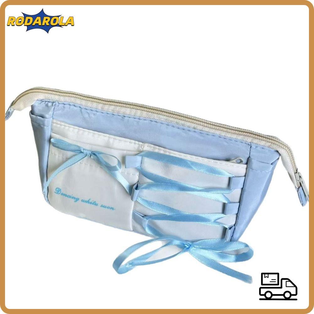 Túi đựng bút RODAROLA, Nơ Ribbon Bút chì dung lượng lớn, Đa chức năng Phong cách múa ba lê xanh Văn 